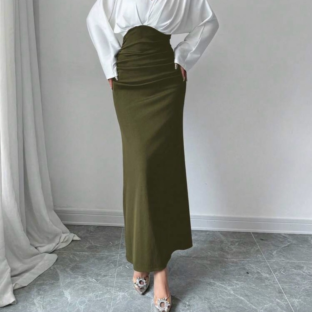 SHEIN Olive Green Long Sleeve Dress